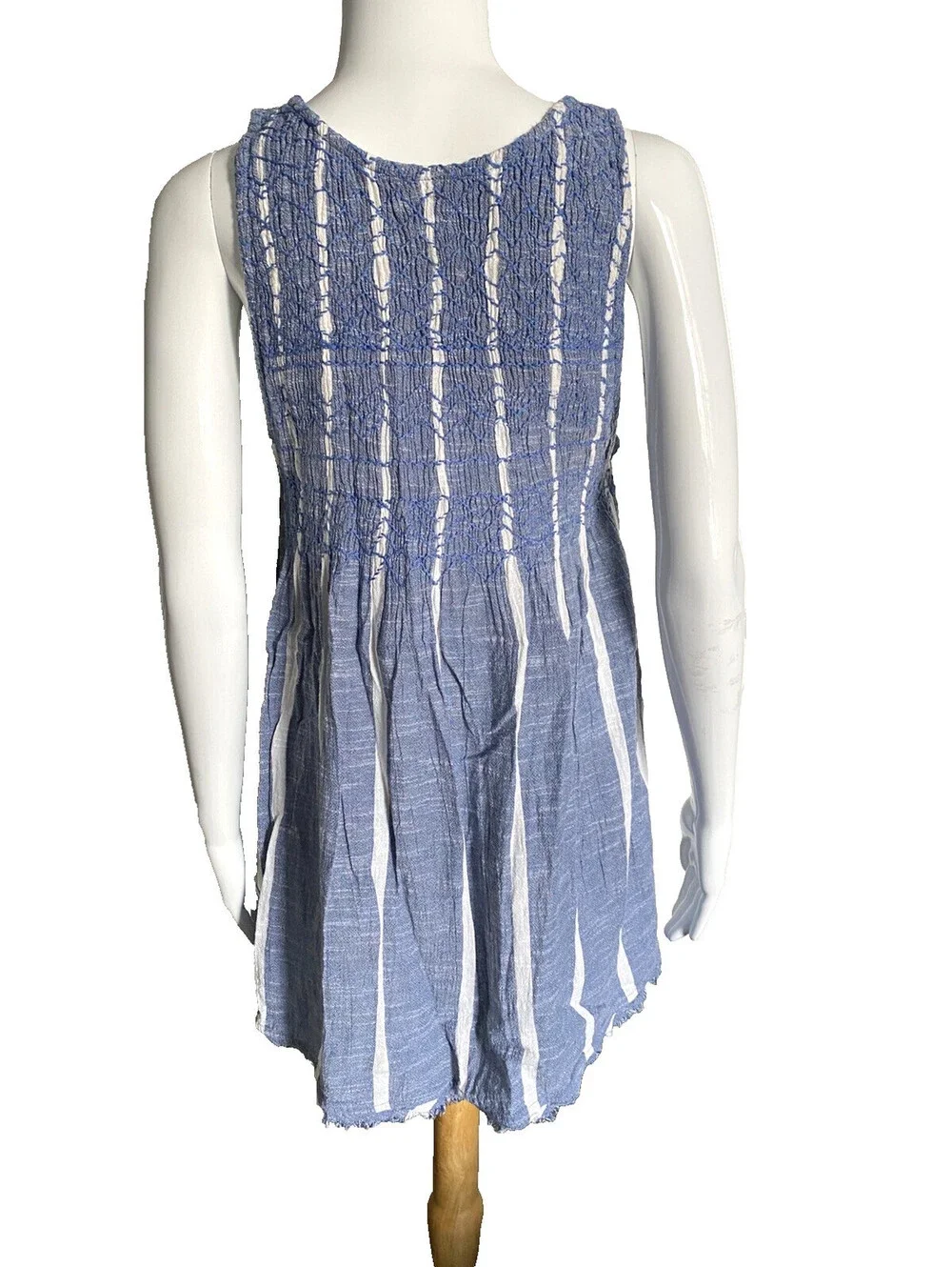 FREE PEOPLE Womens Blue Striped Sleeveless Jewel Neck Trapeze Top S Small